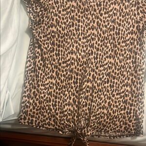 LOFT Leopard Print Tie Front linen blend Tee